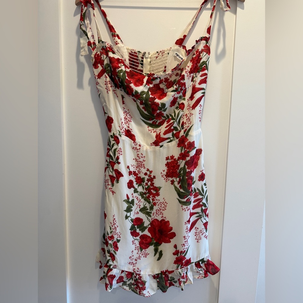 Reformation Red and White Floral Mini Dress